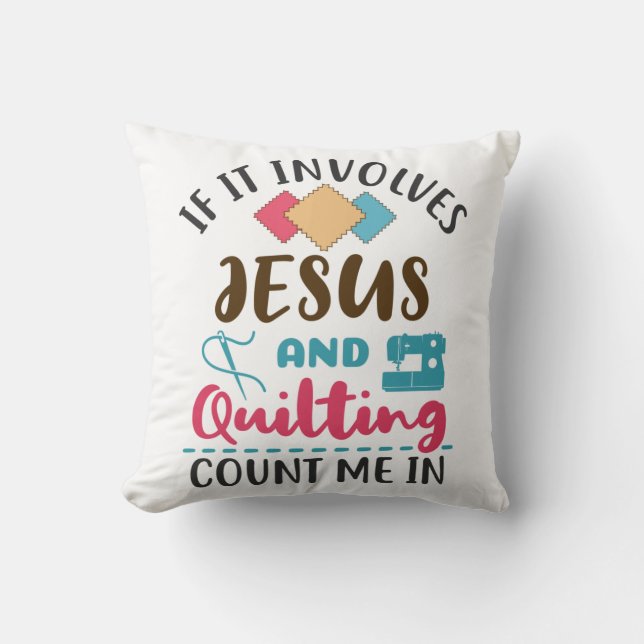 Coussin Jésus et couture mignonne citation de couturière (Recto)