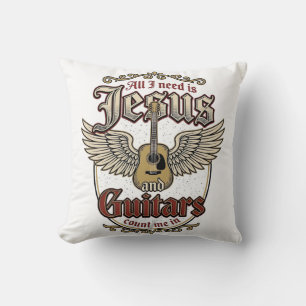 Coussin Jésus et guitares Guitare chrétienne vintage