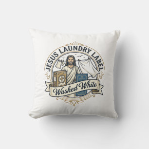 Coussin Jesus Étiquette de Lavage Lavé Blanc Jesus Lavage