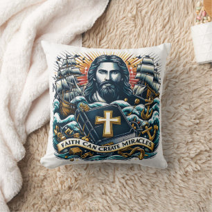 Coussin Jésus inspirant la foi parmi les vagues