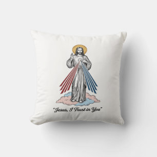 Coussin Jésus, je me fie à toi, design de t-shirt vintage