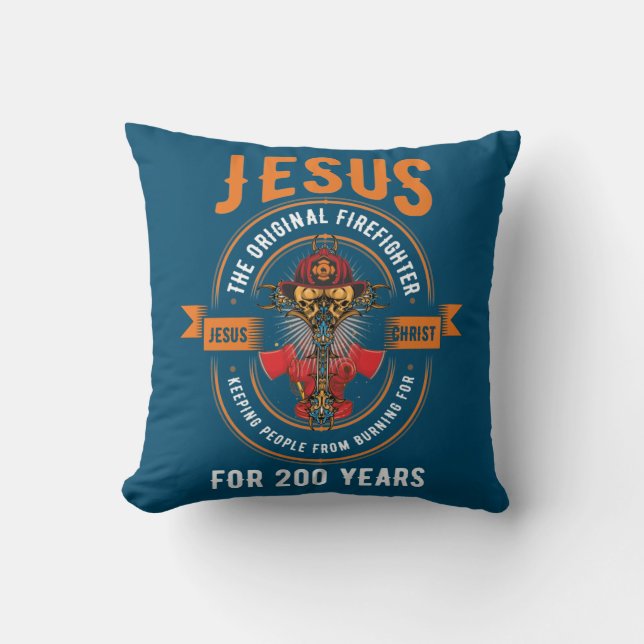 Coussin Jesus Original Firefighter Faith Cross Christian (Recto)