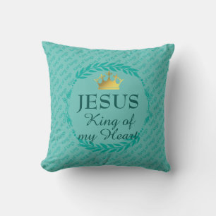 Coussin JÉSUS ROI DE MON COEUR   Christmas Crown TURQUOISE