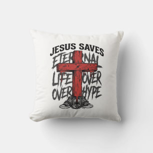 Coussin Jésus Sauve Croix Vintage Vêtement de Rue Chrétien