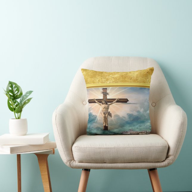 Coussin Jésus suspendu à une croix de crucifixion chrétien (Chaise)
