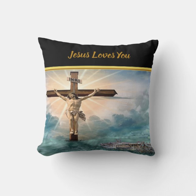 Coussin Jésus suspendu à une croix de crucifixion chrétien (Recto)