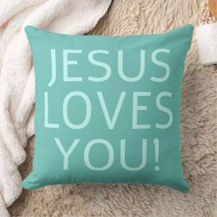 Coussin Jésus t'aime Vert aqua et sarcelle clair