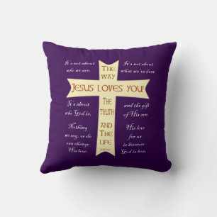 Coussin Jésus vous aime - rouge et violet - lancer l'oreil