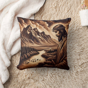 Coussin Jésus Vue sur un paysage paisible
