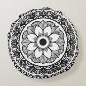 Coussin jetable à médaillon rond noir et blanc (Dos)