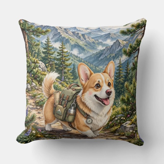 Coussin jetable aquarelle Corgi randonnée dans les (Recto)