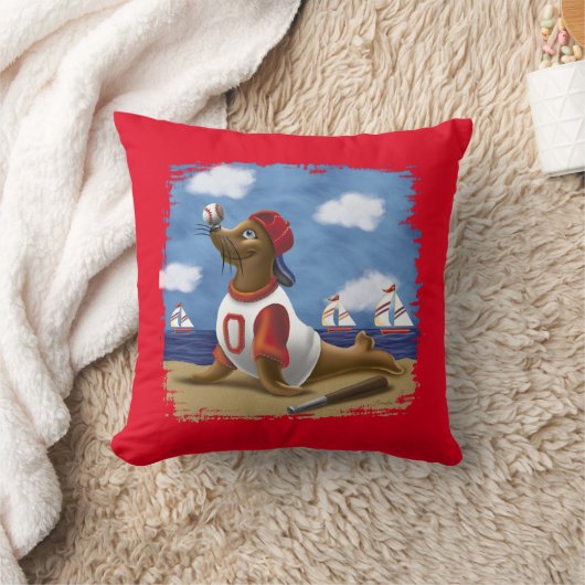 Coussin jetable avec un phoque de baseball joueur (Couverture)