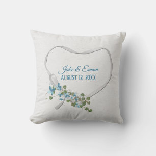 Coussin jetable Cœur Ruban Blanc avec Date de Mari