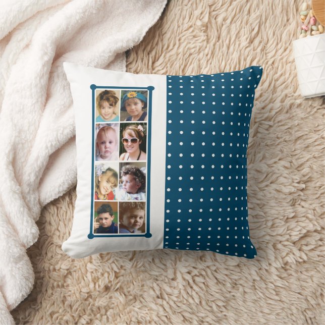 Coussin jeté 16 collages photo points bleus (Couverture)