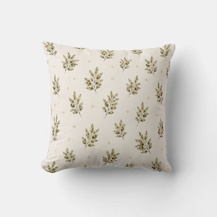 Coussin jeté à branche d'olivier aquarelle Mediter