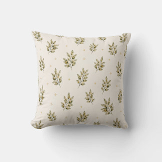 Coussin jeté à branche d'olivier aquarelle Mediter