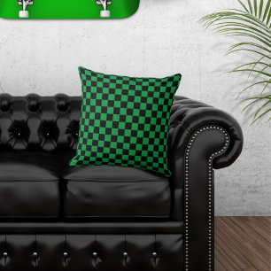 Coussin jeté à carreaux noir et vert