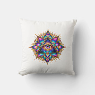 Coussin jeté à l'œil d'emblème de prisme de lotus