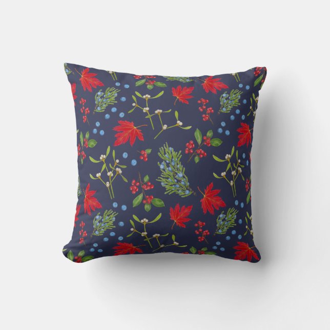 Coussin jeté à motif de plantes botaniques d'autom (Recto)