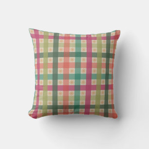 Coussin jeté à motif gingham et fleurs géométrique