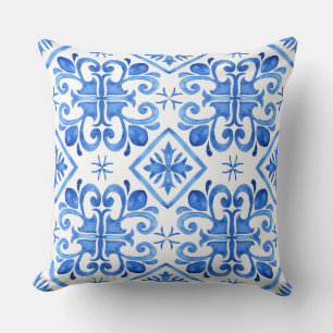 Coussin jeté à motif Zellige bleu marocain