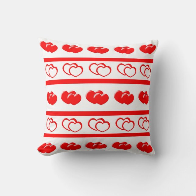 Coussin jeté à rayures et cœurs rouges (Recto)