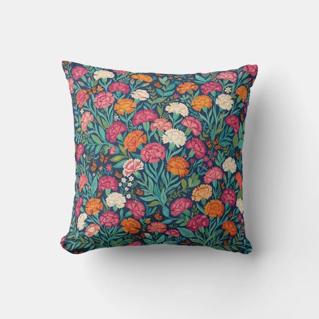 Coussin jeté abstrait boho œillets papillons (Recto)