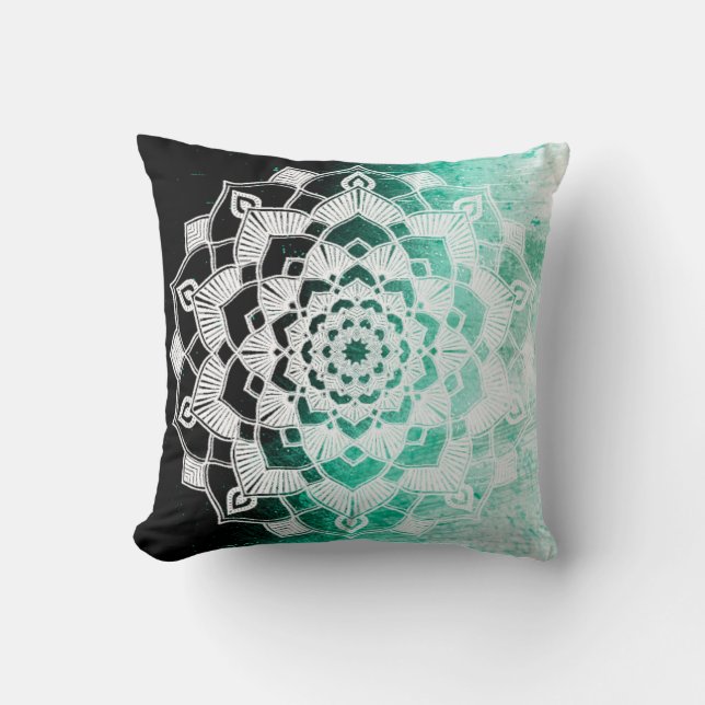 Coussin Jeté abstrait mandala vert (Recto)