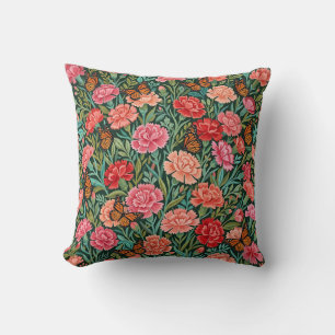 Coussin jeté aux œillets et papillons