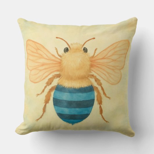 Coussin jeté avec abeille à bandes bleues (Recto)