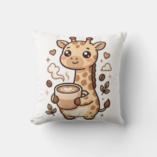 Coussin jeté avec latte art de girafe mignon