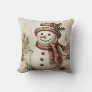 Coussin jeté bonhomme de neige vintage