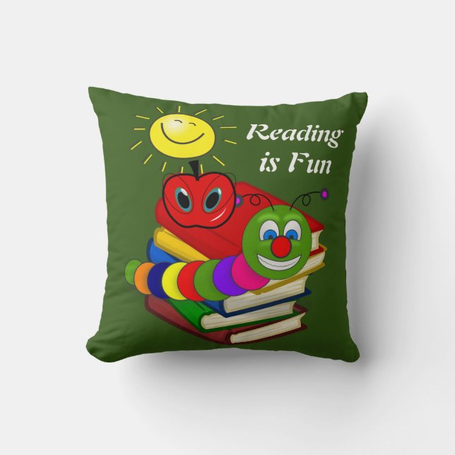 Coussin Jeté Bookworm, Livres, Vert Pomme (Recto)