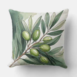 Coussin Jeté Branche de Laurier à l'Aquarelle II