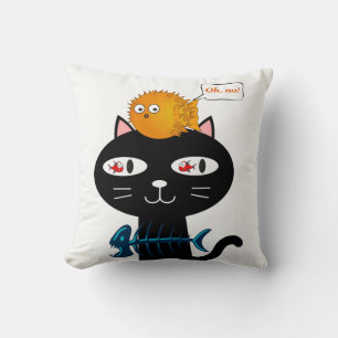Coussin Jeté Chat Noir Arêtes de Poisson