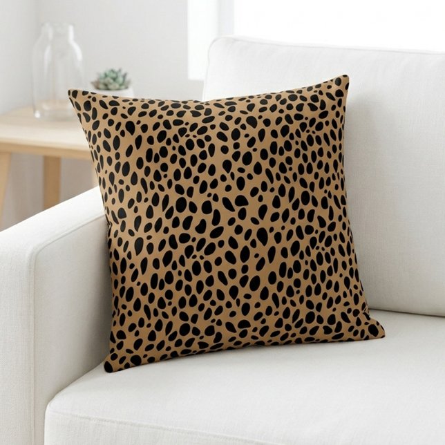 Coussin Jeté chic imprimé léopard taches de guépard marron (Chic Leopard Print Cheetah Spots Brown Black Throw Pillow)