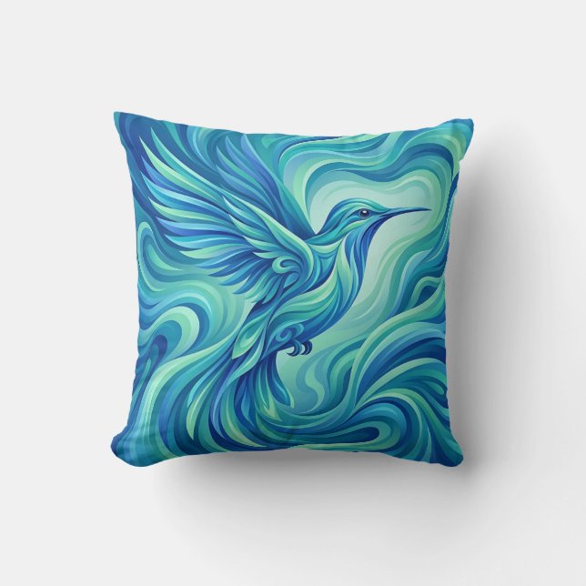 Coussin jeté Colibri Bleu Océan (Recto)