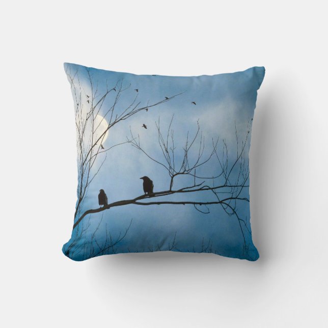 Coussin jeté Corbeaux sur une branche (Recto)
