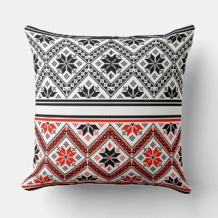 Coussin Jeté d'art populaire géométrique rouge et noir