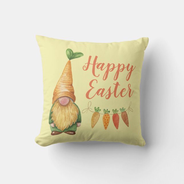 Coussin jeté de gnome de Pâques mignon jaune (Recto)