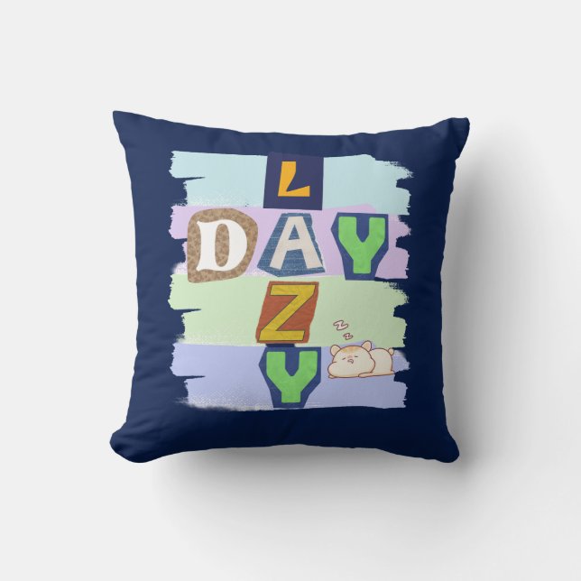 Coussin jeté découpé de magazine Cute Lazy Day (Recto)