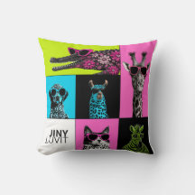 Coussin jeté en mosaïque d'animaux colorés Pop Cre