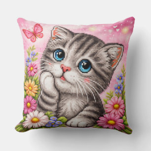 Coussin Jeté en Point de Croix Floral avec un Peti