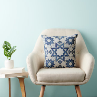 Coussin jeté en treillis de cobalt marocain