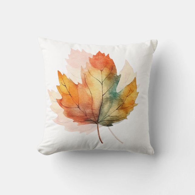 Coussin jeté feuille d'automne à l'aquarelle | Déc (Recto)