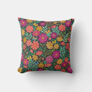 Coussin jeté Fleurs de Cosmos – Dessin d'art folkl