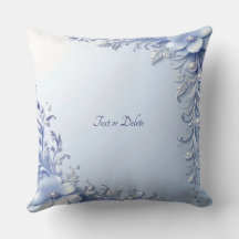 Coussin Jeté Fleurs Ornementales Bleues avec Perle