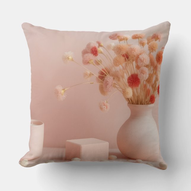 Coussin jeté Fleurs Rose Blush  (Recto)