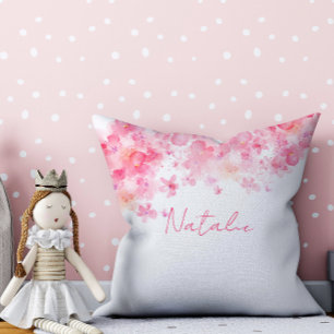 Coussin jeté floral aquarelle blanc rose