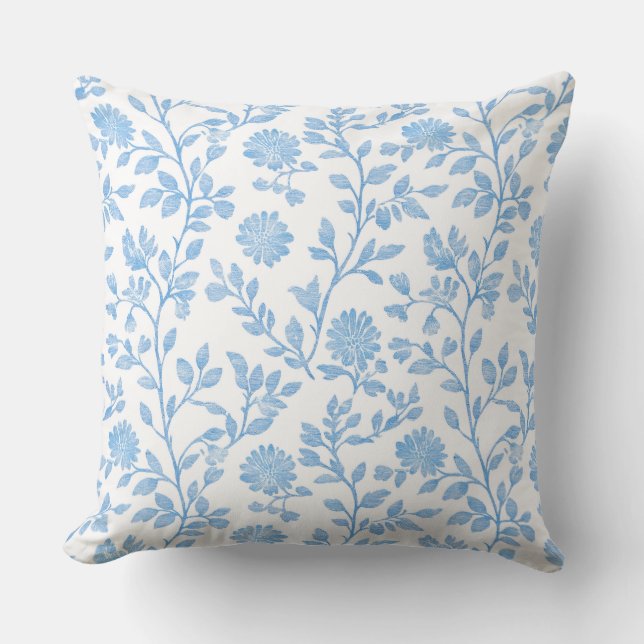 Coussin jeté floral bleu et blanc (Recto)